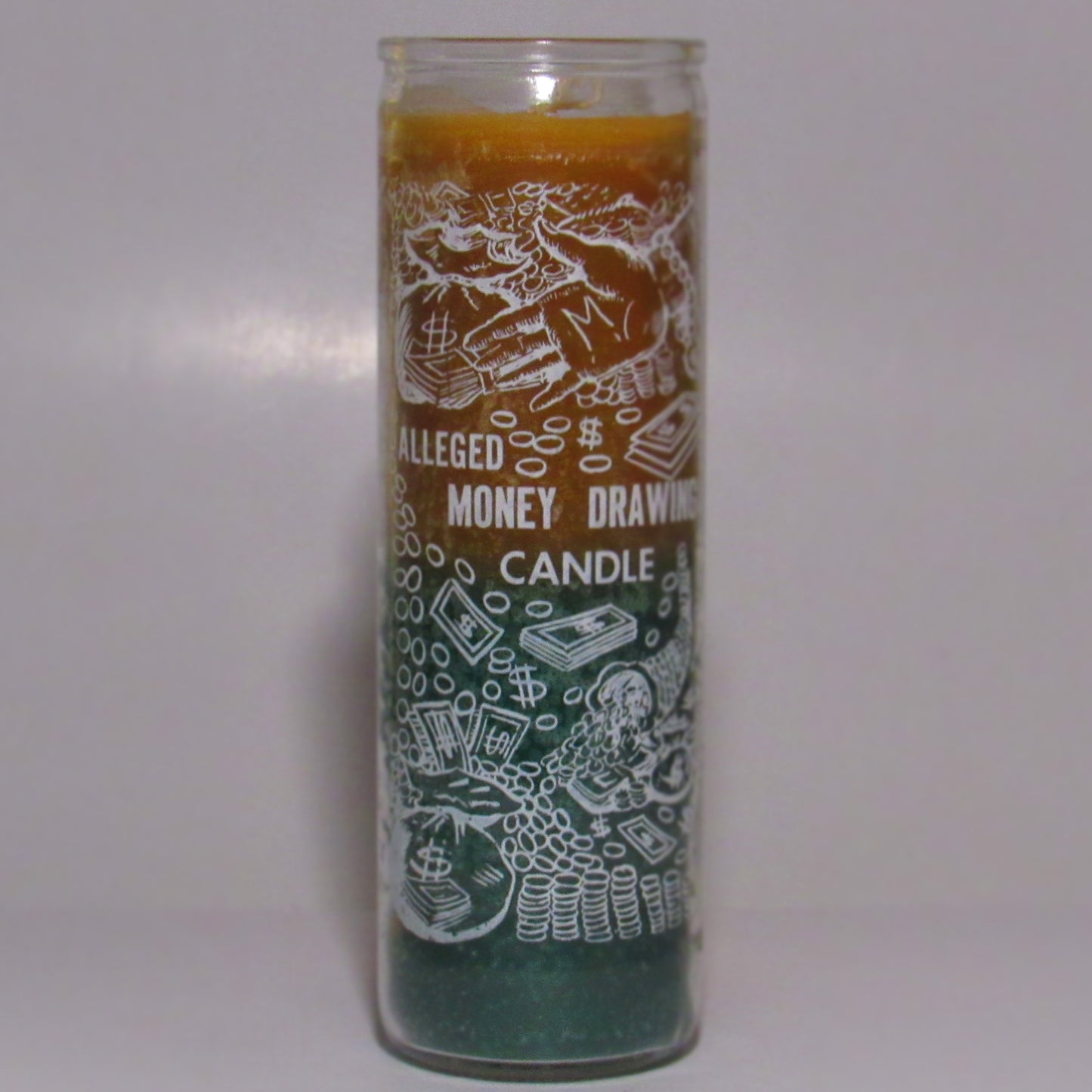 Candle with illustrations and text