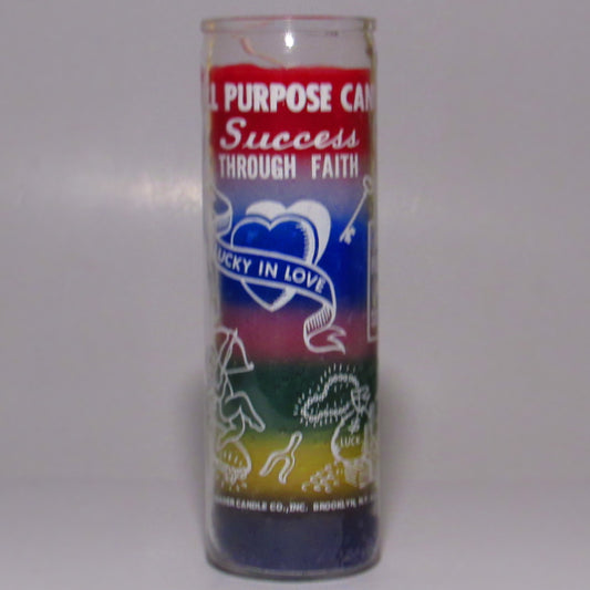 Decorative candle with text and symbols 