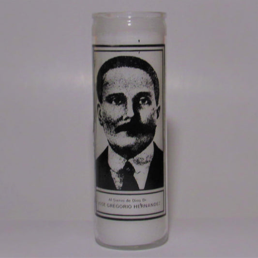 Candle with a printed portrait of a man