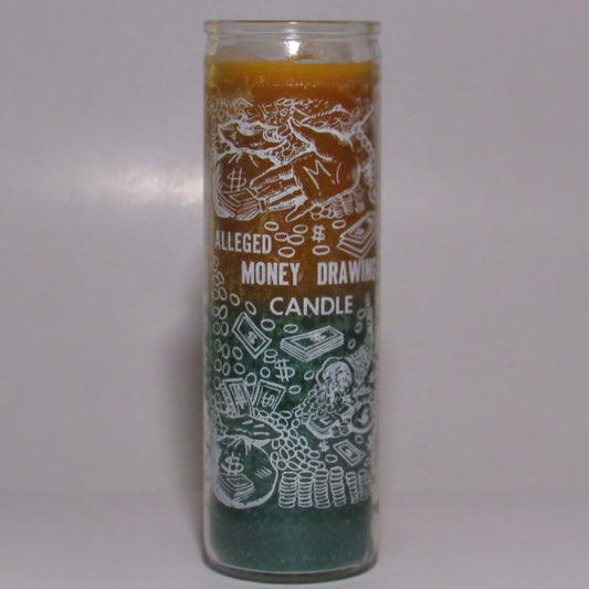 Candle with illustrations and text 