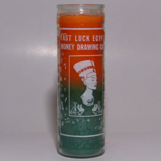 Candle in a glass container with a label featuring text and graphics 