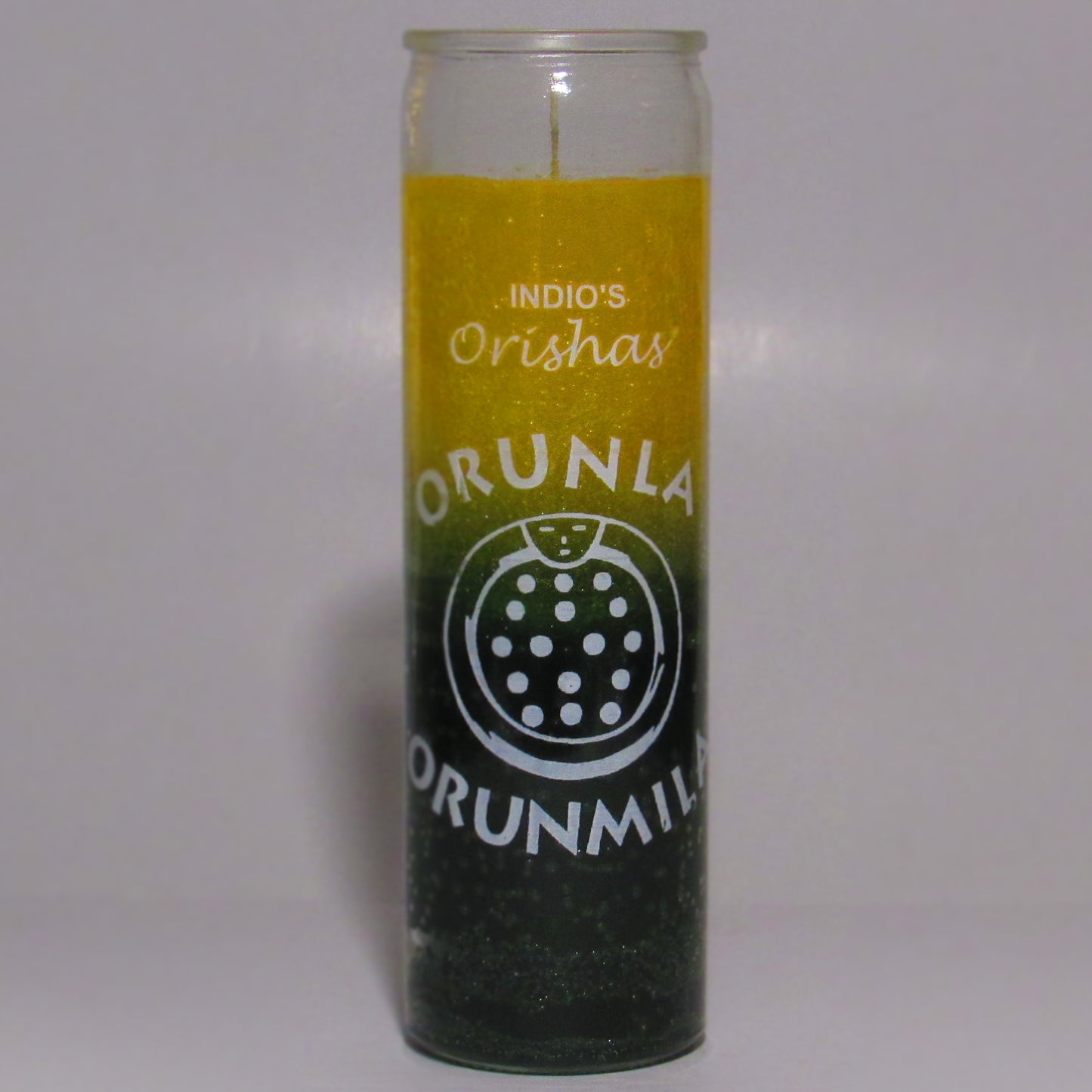 Cylindrical candle with 'Orunla' branding on a white background