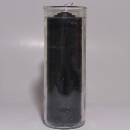 Removable Black wax candle in a clear glass container 
